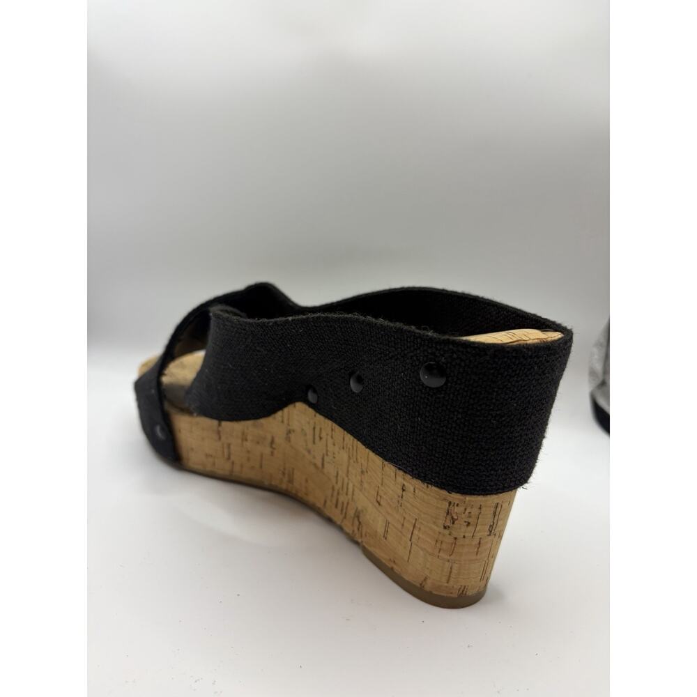 Lucky Brand Cork Wedge Sandals Womens 9 Black Canvas Criss Cross Slide Shoes - Picture 8 of 11